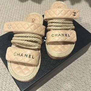 Worn twice Chanel cork bottom “Rope” slides.